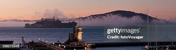 san francisco bay piers alcatraz angel island panorama california - angel island stock pictures, royalty-free photos & images