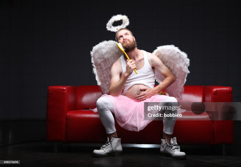 Tooth Fairy:  rubbing belly and brushing beard