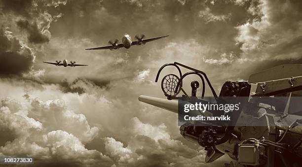 air raid and anti aircraft machine gun - us fighter jet stock pictures, royalty-free photos & images