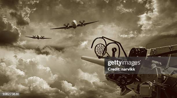 air raid and anti aircraft machine gun - ww2 plane stock pictures, royalty-free photos & images