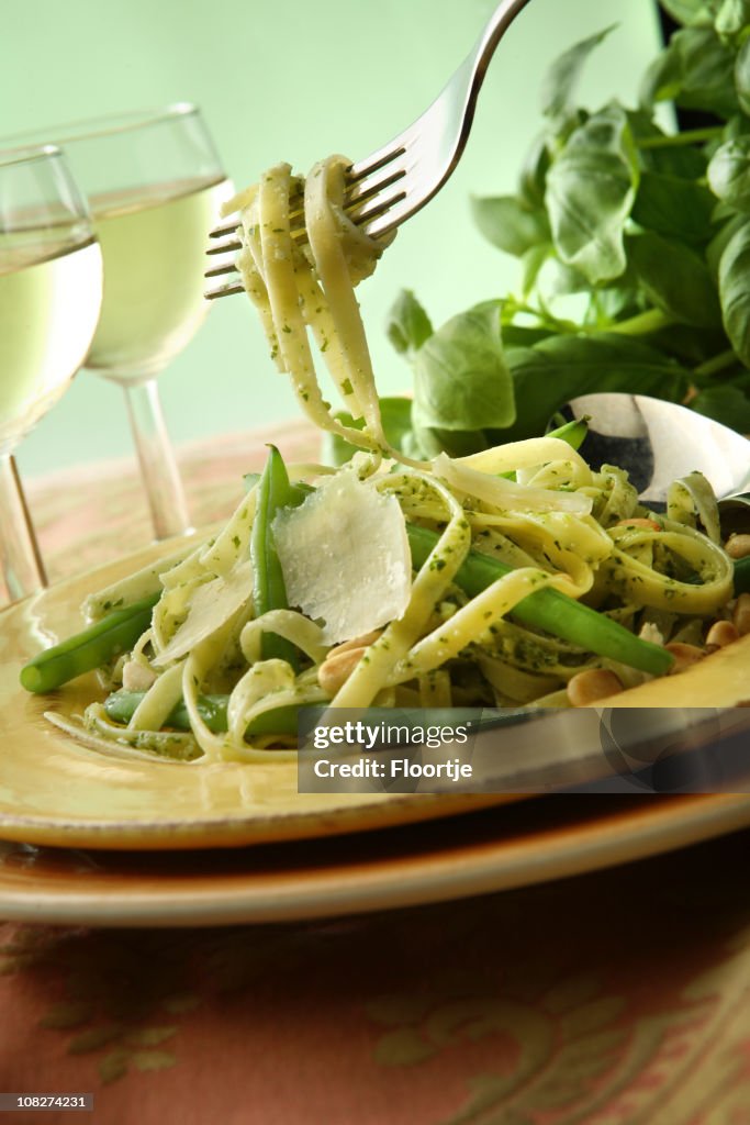 Italian Food: Tagliatelle Pesto Still Life