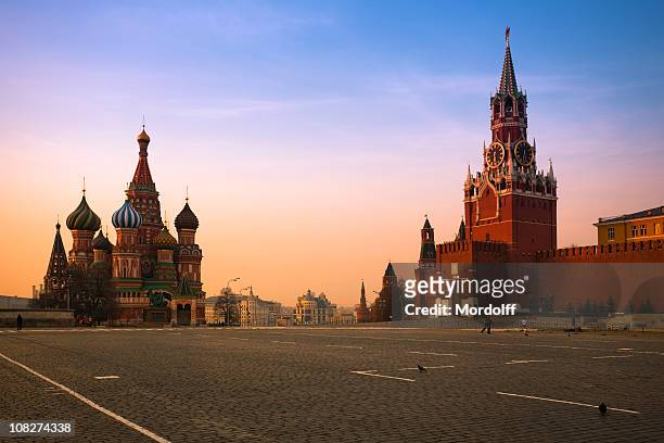 red square in moscow at sunrise - kremlin stock pictures, royalty-free photos & images