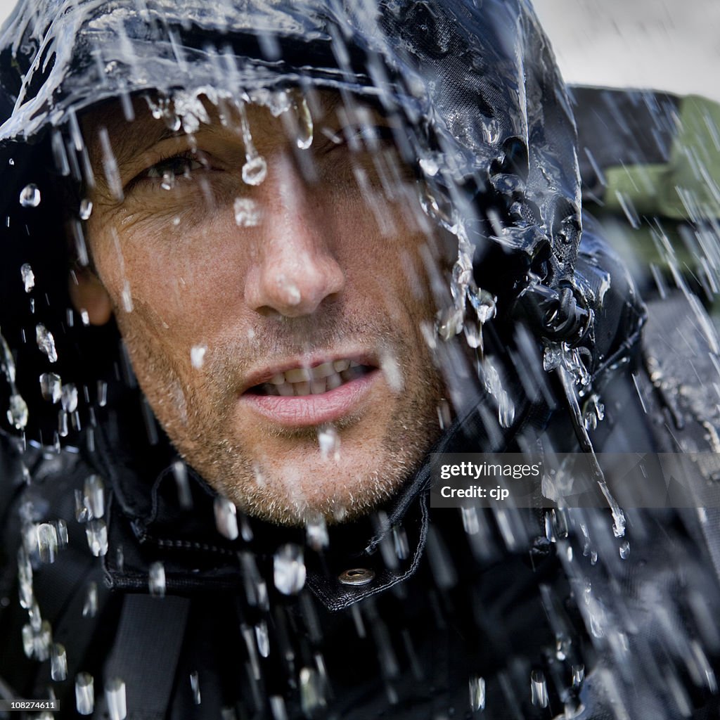 Rain Soaked Hiking Adventurer