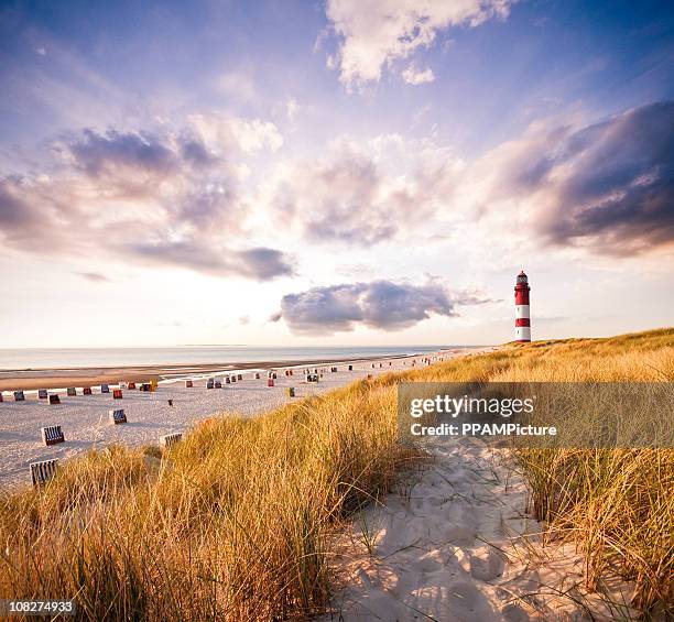 lighthouse in the dunes - wattenmeer national park stock pictures, royalty-free photos & images