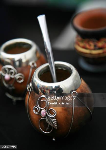 traditional container and straw for yerba mate drink - mate argentina stock pictures, royalty-free photos & images
