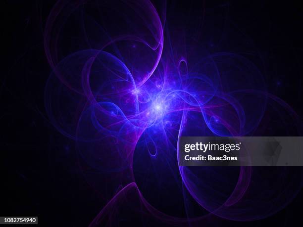 abstract blue and purple lines and particles - the big bang theory stock-fotos und bilder