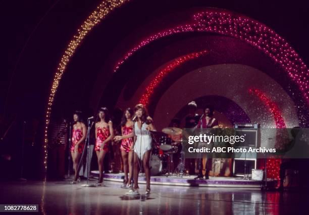 Ike and Tina Tina Turner performing with the Ikettes on the ABC television series 'The Pearl Bailey Show', USA, 27th March 1971.