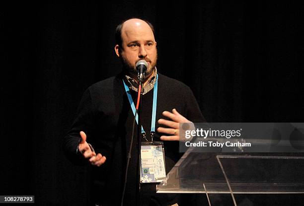 Director Andrew Rossi speaks at "Page One: A Year Inside The New York Times" Premiere at the Temple Theatre during the 2011 Sundance Film Festival on...