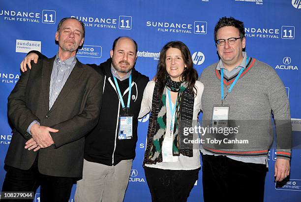 Writer David Carr, director Andrew Rossi, producer Kate Novack and producer Michael Hirschorn attend "Page One: A Year Inside The New York Times"...