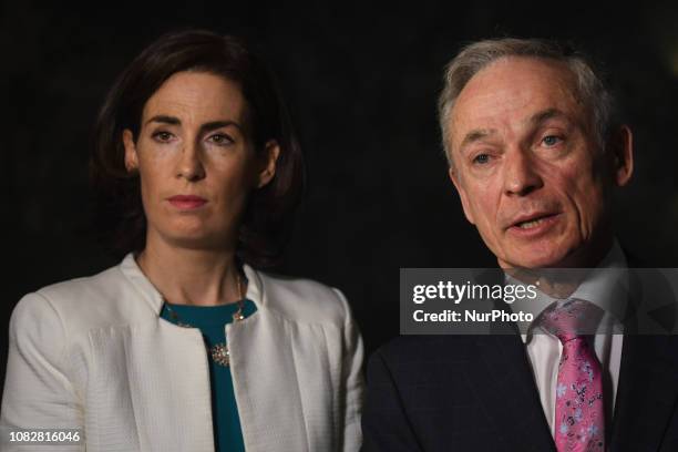 Hildegarde Naughton TD and Richard Bruton, Minister for Communications, Climate Action and Environment, during a press conference after Fine Gael...
