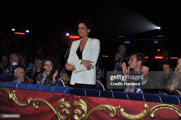 In this handout image provided by the Monaco Palace, Princess Alexandra of Hanover, Princess Stephanie of Monaco and Pierre Casiraghi attend the 35th...