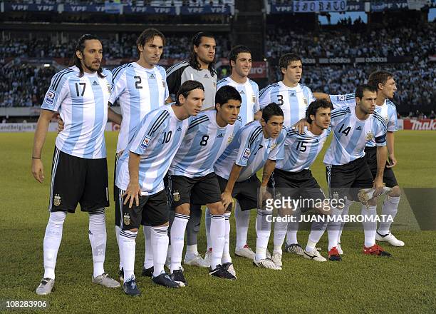 Argentina's forward Lionel Messi, midfielder Enzo Perez, midfielder Angel Di Maria, midfielder Pablo Aimar, midfielder Javier Mascherano, midfielder...