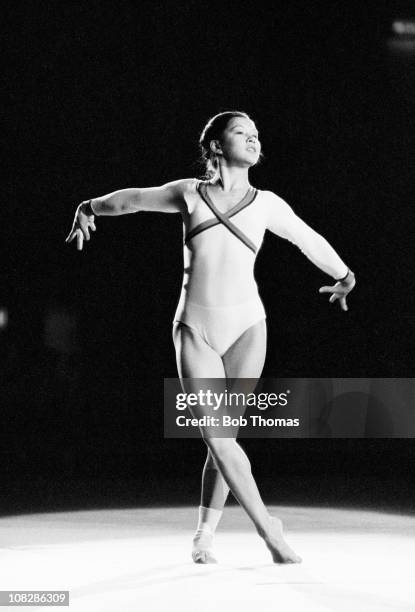 Nellie Kim of the USSR during a Gymnastics display at the Wembley Arena in London, circa November 1980.