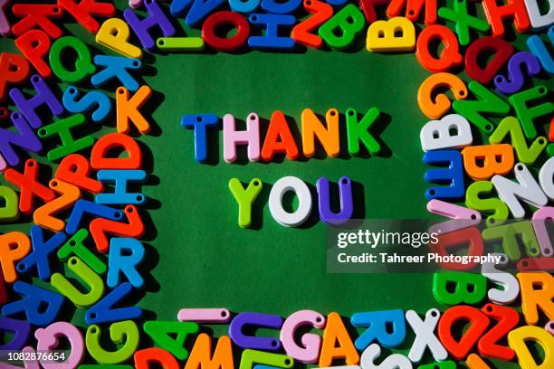 colorful toy alphabet letters - thank you block letters stock pictures, royalty-free photos & images