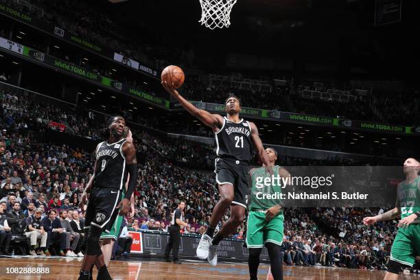Treveon Graham of the Brooklyn Nets shoots the ball against the Boston Celtics on January 14, 2019 at Barclays Center in Brooklyn, New York. NOTE TO...