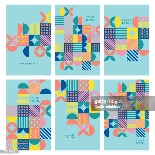colorful geometric covers - square composition stock illustrations