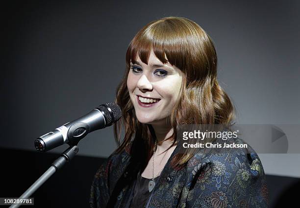 Singer Kate Nash performs at 'A Conversation with Kate Nash' at the British Music Experience in the O2 on January 24, 2011 in London, England. Kate...