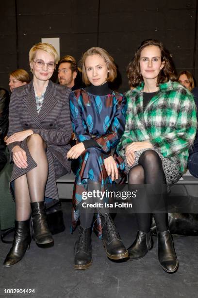 German presenter Susann Atwell, German actress Alina Levshin and German actress Saralisa Volm attend the Odeeh Defile during the Berlin Fashion Week...