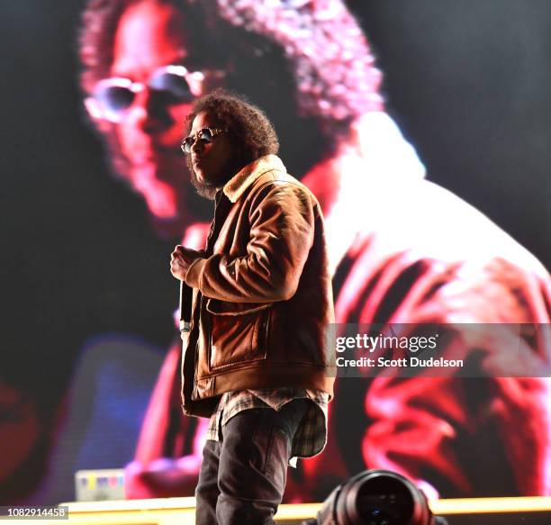 Rapper Ab-Soul performs onstage during day one of the Rolling Loud Festival at Banc of California Stadium on December 14, 2018 in Los Angeles,...