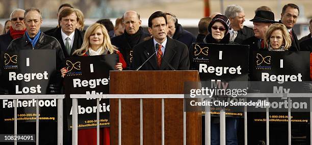 House Majority Leader Eric Cantor addresses an anti-abortion rally ahead of the March for Life on the National Mall January 24, 2011 in Washington,...