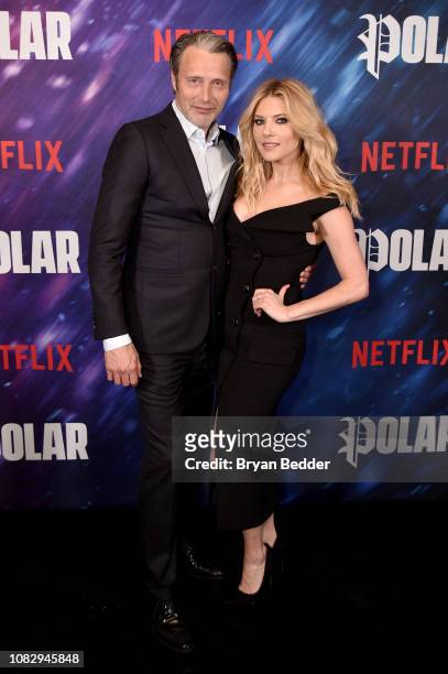 Mads Mikkelsen and Katheryn Winnick attend the New York special screening of the Netflix film "POLAR" at The Roxy Cinema on January 14, 2019 in New...