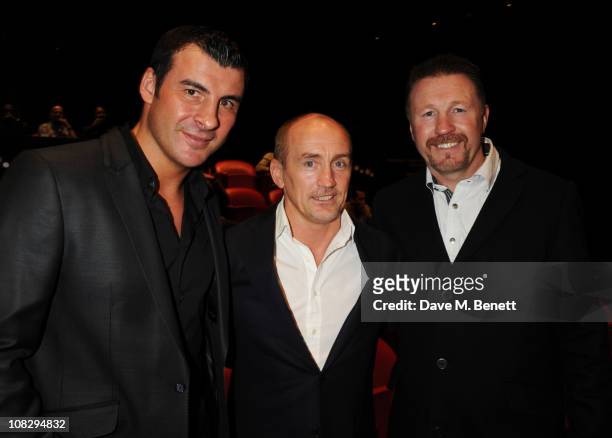 Joe Calzaghe, Barry McGuigan and Steve Collins attend the private screening of 'The Fighter' at The Soho Hotel on January 24, 2011 in London, England.