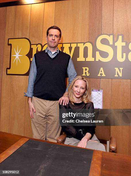 Actors Ed Helms and Anne Heche at "Cedar Rapids" cast photos on January 24, 2011 in Park City, Utah.