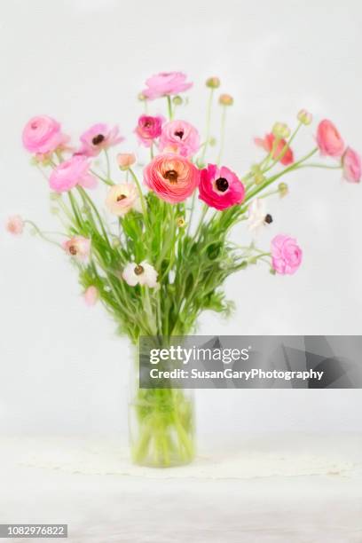painterly ranunculus and anemone floral still life - anemone flower arrangements stock pictures, royalty-free photos & images