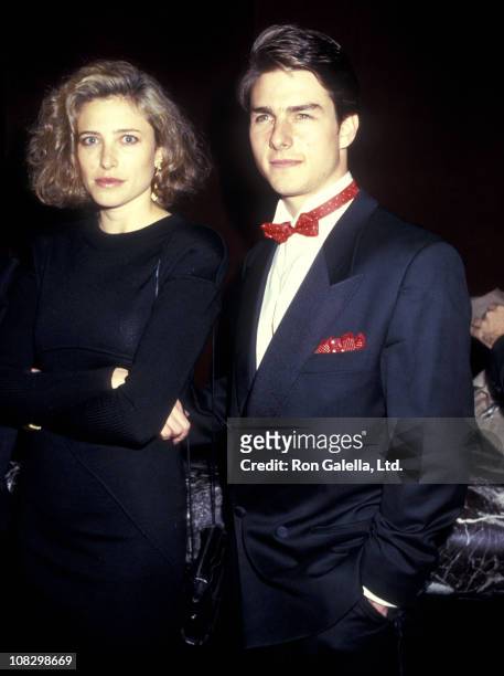 Actress Mimi Rogers and actor Tom Cruise attend the American Museum of the Moving Image Honors Elia Kazan on January 19, 1987 at The Waldorf-Astoria...