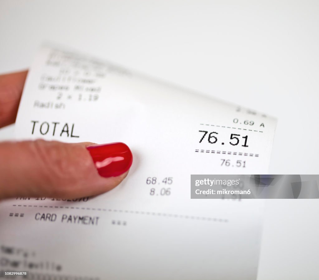 Close up of grocery receipt