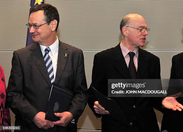 Parliamentary commissioner for the armed forces, Hellmut Koenigshaus and President of the Lower House of Parliament Norbert Lammert chat after...