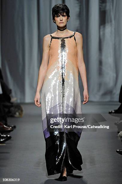 Supermodel Stella Tennant walks the runway at the Chanel fashion show during Paris Haute Couture Fashion Week on January 25, 2011 in Paris, France.