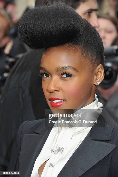 Janelle Monae arrives at Pavillon Cambon to attend the Chanel show as part of the Paris Haute Couture Fashion Week Spring/Summer 2011 at Pavillon...