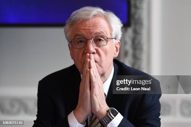 Former Secretary of State for Exiting the European Union David Davis during a press conference to offer an alternative Brexit plan on January 15,...