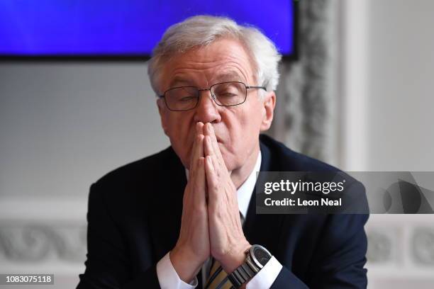 Former Secretary of State for Exiting the European Union David Davis during a press conference to offer an alternative Brexit plan on January 15,...