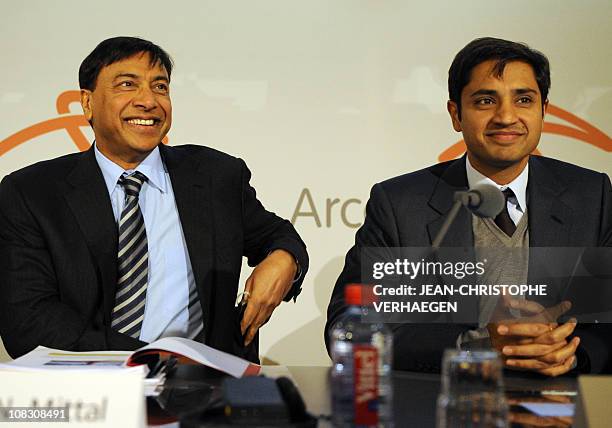 The chairman of the board of directors and chief executive officer of the world's largest steel company, ArcelorMittal, Lakshmi Mittal , smiles with...