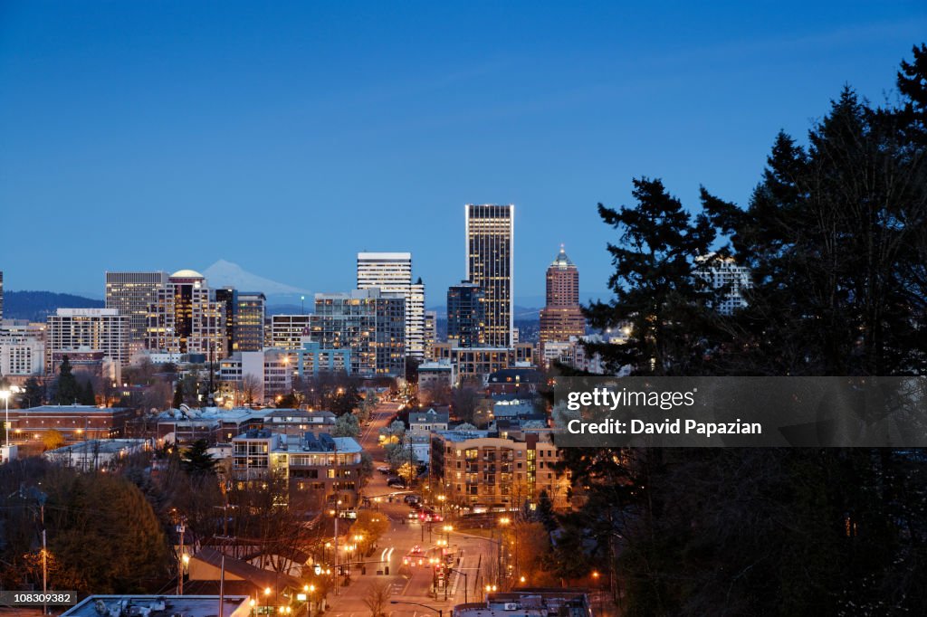 Dusk shot of Portland, OR skyline