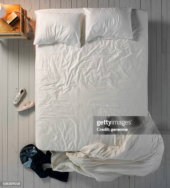 empty bed - bedclothes stock pictures, royalty-free photos & images