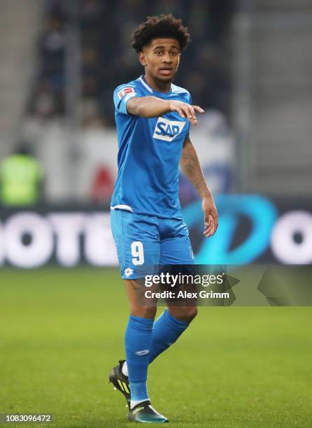 Reiss Nelson of Hoffenheim reacts during the Bundesliga match between TSG 1899 Hoffenheim and Borussia Moenchengladbach at Wirsol Rhein-Neckar-Arena...