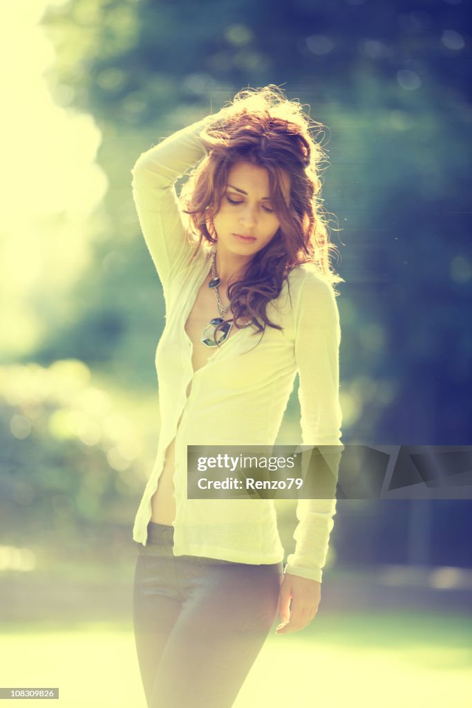 Fashion model in spring clothes - outdoor shot