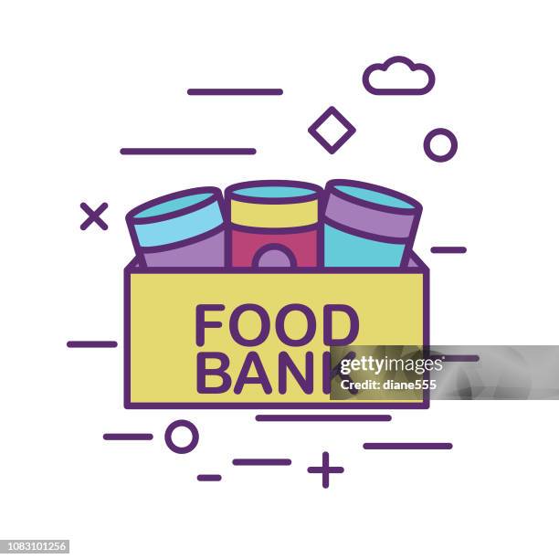 konserven spende box charity und spende dünne linie-icon-set - wohltätigkeitsaktion stock-grafiken, -clipart, -cartoons und -symbole