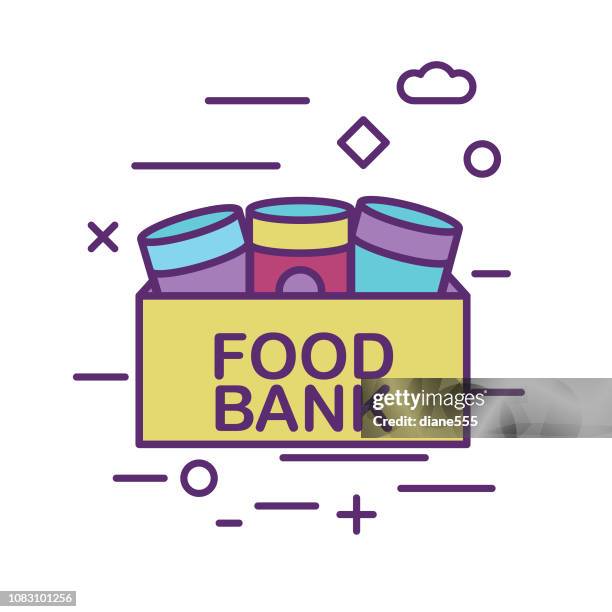 canned food donation box charity and donation thin line icon set - sharing food stock illustrations