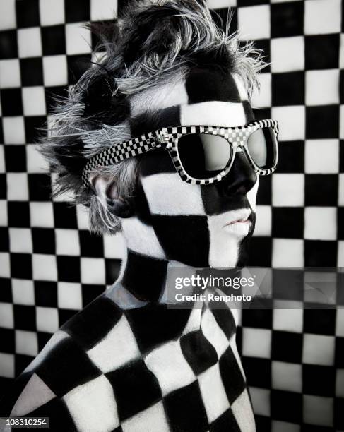 body paint art: checkered woman - sunglasses disguise bildbanksfoton och bilder