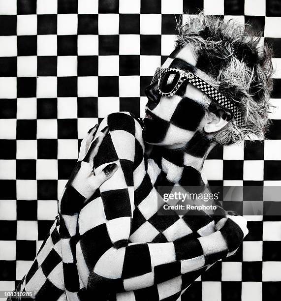 checkered woman: art body paint photo - sunglasses disguise bildbanksfoton och bilder