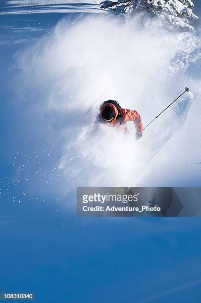 backcountry powder skier skiing steep terrain - beaver creek colorado stock pictures, royalty-free photos & images