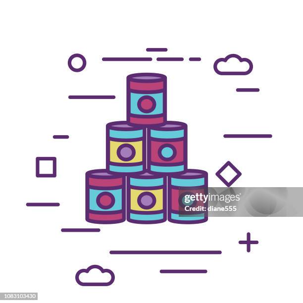 canned food drive charity and donation thin line icon set - food drive stock illustrations