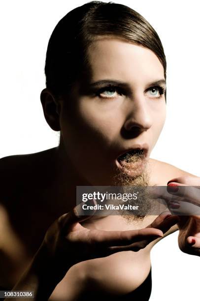 vomiting a hair ball - pubic hair young women stock pictures, royalty-free photos & images