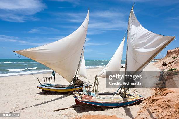 brazilian sail boats in ceara - canoa quebrada stock pictures, royalty-free photos & images