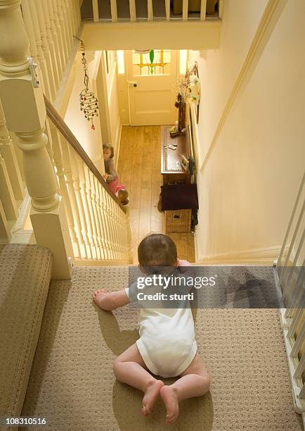 stair danger - baby gate stock pictures, royalty-free photos & images