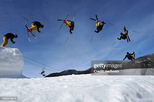 multiple image of free style skier - freestyle skiing stockfoto's en -beelden